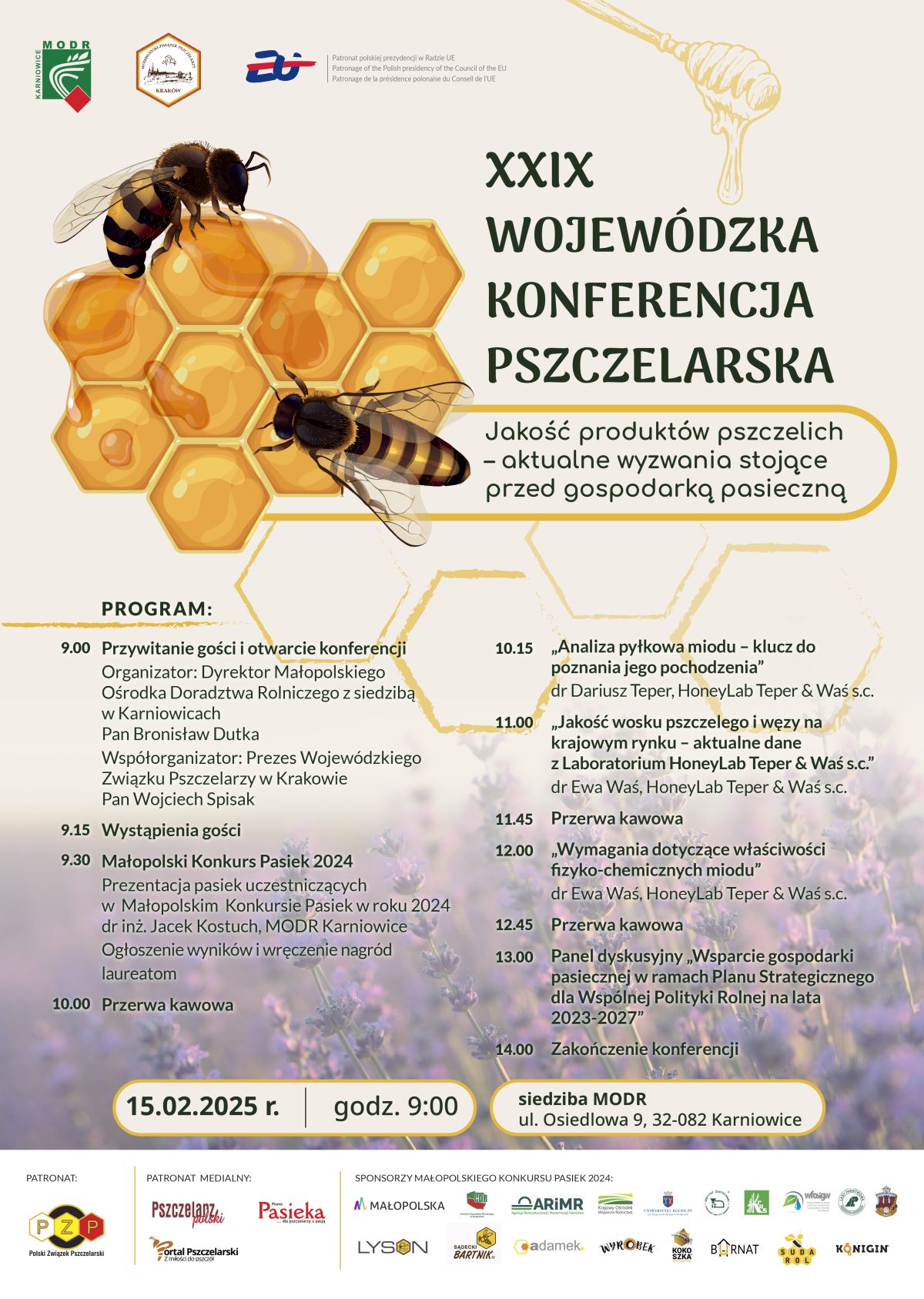 Plakat XXIX Wojewódzkiej Konferencji Pszczelarskiej w Karniowicach 2025