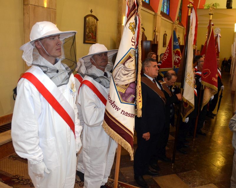 Poczty sztandarowe podczas mszy świętej przed I Konferencją Pszczelarską w Brzesku (02.09.2017 r.). Autor zdjęcia: Marek Kotfis