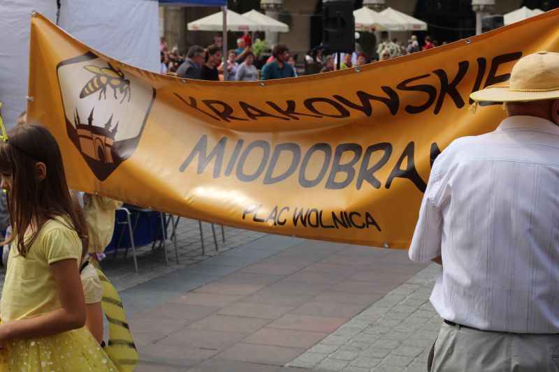 Transparent niesiony przez uczestników parady pszczół XXIII Krakowskiego Miodobrania. Autor zdjęcia: Paweł Balana