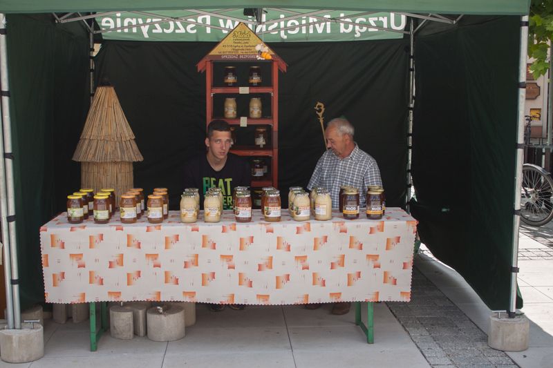 Stoisko pszczelarskie podczas wydarzenia o nazwie: VII Święto Miodu w Pszczynie. Autor zdjęcia: Kazimierz Wiśniowski