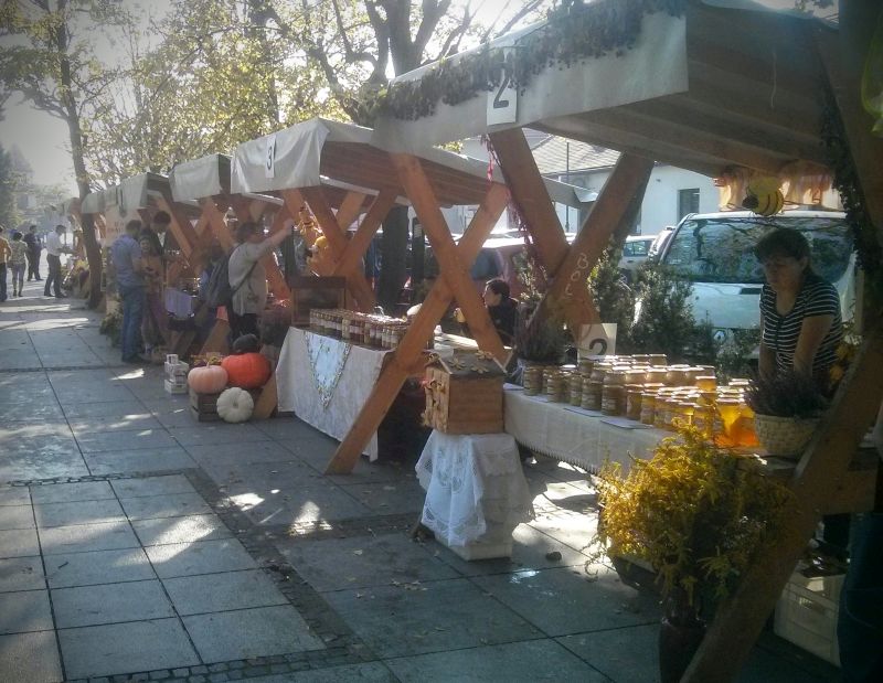 Stoiska wystawców podczas V Krzeszowickiego Miodobrania. Autorka zdjęcia: Renata Gasek