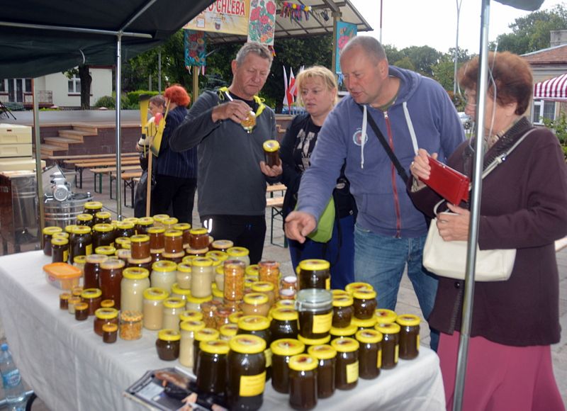 Klienci kupujący miód podczas Diecezjalnego Święta Chleba w Brzesku - w trakcie trwania I Konferencji Pszczelarskiej w Brzesku (02.09.2017 r.). Autor zdjęcia: Marek Kotfis