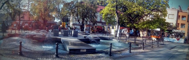 Panorama przedstawiająca stoiska wystawców V Krzeszowickiego Miodobrania. Autorka zdjęcia: Renata Gasek