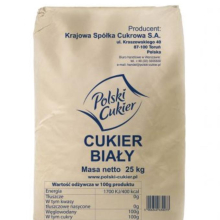 CUKIER DLA PSZCZÓŁ 25 kg. POLSKI. Cena zł/kg. Wybielany wapnem.